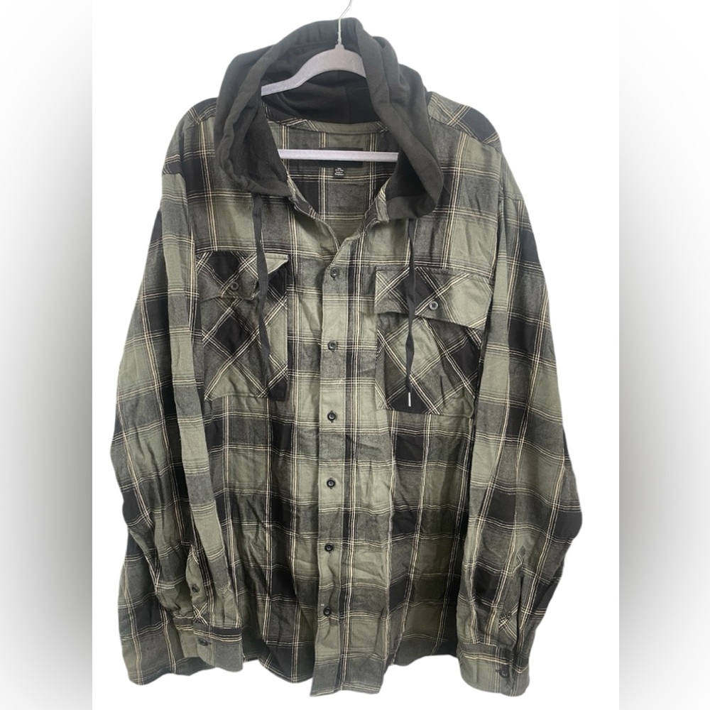 No Boundaries Green Black Combo Hooded Shirt Sz (3XL 54-55)